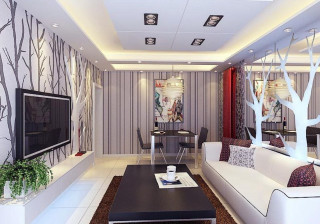 Livingroom whitecouch blackcoffeetable tvstand inkpainting - a white couch free wallpaper