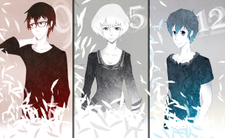 Anime characters colored hair glasses - three anime character free wallpaper