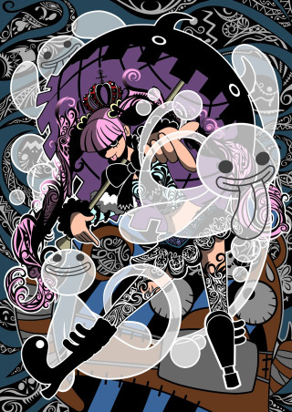 Girl microphone cat table bottle - digital art free wallpaper for mobile