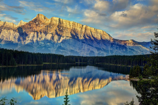 Mountain range reflection lake trees 9 - a lake free wallpaper
