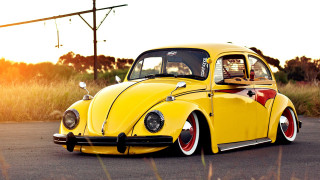 Yellow vw bug road power - the side of the road in front free wallpaper