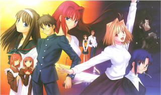 Anime girls yellow background red - a yellow background free wallpaper