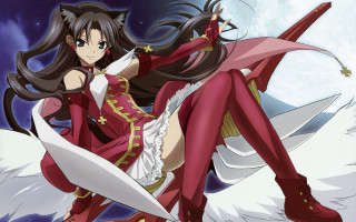 Woman red outfit wings sword - wing and a sword free wallpaper
