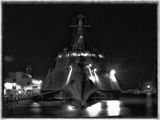 Large ship docked nighttime lights - lightroom free wallpaper