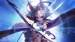 Woman sword demon shoulder blue - her hand and a demon free wallpaper