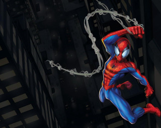 Spider man hanging chain city - a spider man free wallpaper