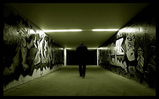 Graffiti hallway man long hair - a long hallway free wallpaper