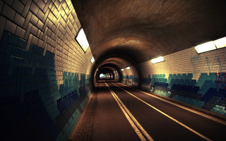 Tunnel blue tiles light end - daarken free wallpaper
