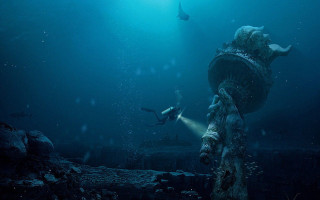 Underwater sculpture shark scuba diver - david palumbo free wallpaper for desktop