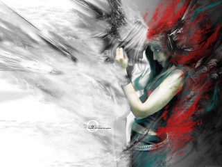 Woman bird shoulder red black - dark fantasy art free wallpaper