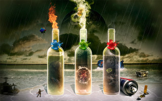 Bottles fire beach boat man - game art free wallpaper for desktop