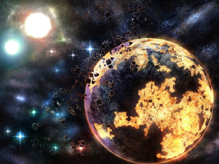 Yellow black planet bright star - space free wallpaper for desktop
