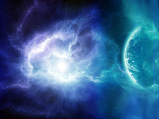 Blue green space stars swirl - star and dusts free wallpaper