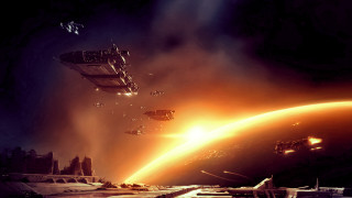 Space station orange glow distant - orange glow free wallpaper