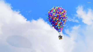 Large balloon flying house clouds - a small house free wallpaper