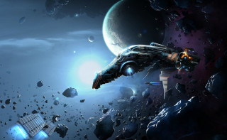 Space station flying rocky space - planet free wallpaper for desktop