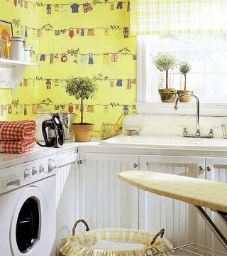 Kitchen washing machine yellow wall - folk art free wallpaper for tablet