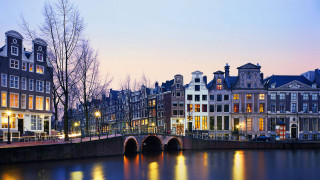 Bridge river buildings dusk amsterdam - florence engelbach free wallpaper for desktop