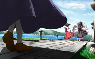 Cartoon two people sidewalk lake - a sidewalk free wallpaper