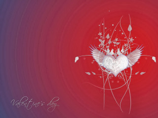 Heart flower bird red background - a white heart free wallpaper