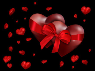 Heart bow scattered hearts black - red heart free wallpaper