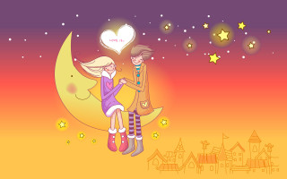 Couple crescent moon heart balloon - a couple sitting free wallpaper