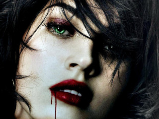 Gothic woman greeneyes blood redlipstick - red lipstick free wallpaper