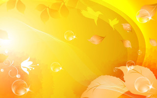 Yellow background bubbles leaves sunbeam - sun free wallpaper for desktop