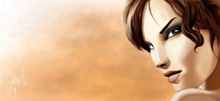 Woman black white face hair - brown background free wallpaper