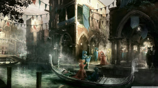 Boat floating river tall building - a clock tower free wallpaper