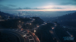 City skyline highway hill nighttime - photorealistic lighting free wallpaper for desktop