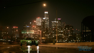 Green car city night full - free city wallpaper for desktop