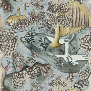 Bird flying forest flowers trees - a storybook illustration free wallpaper for tablet