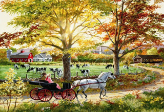 Horse carriage rural cows woman - cow free wallpaper