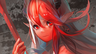 Red haired woman sword red - a red eye free wallpaper for desktop