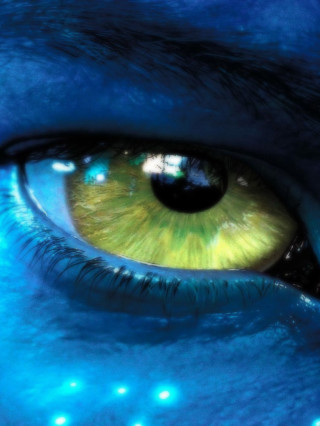 Blue yellow eye glowing eyeshade - free neon wallpaper
