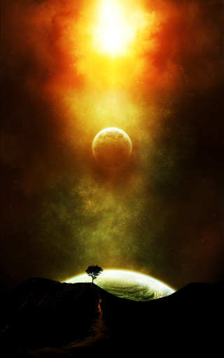 Tree hill sun distant object - under free wallpaper for mobile