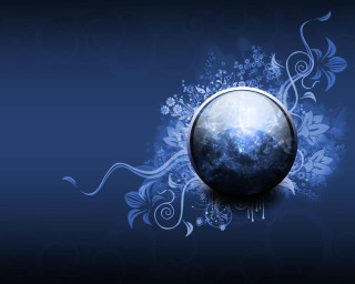 Blue sphere flowers swirly space - plain free wallpaper for desktop