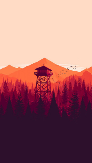 Red orange sunset tower forest - atey ghailan free wallpaper for mobile