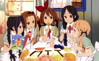 Girls table orange slices cake - kyoto animation free wallpaper