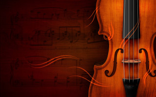 Violin musical notes red background 3 - a black bow free wallpaper