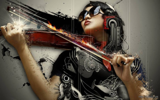 Woman violin paint splatters cyberpunk - a violin free wallpaper for desktop