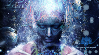 Strange face symbols space background - symbol free wallpaper