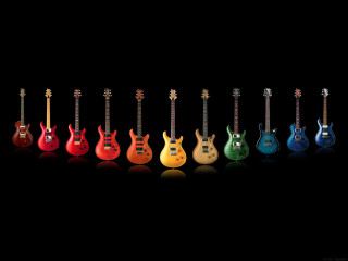 Guitars row multicolored electric bass - a row free wallpaper for desktop