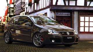 Car parked brick road clock - christian hilfgott brand free wallpaper