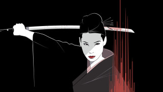 Woman sword kimono hat portrait - sharp foccus ilustration free wallpaper