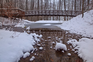 Bridge snowy forest stream winter - digital photography free wallpaper