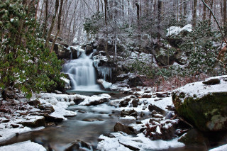 Small waterfall snowy forest rocks - waterfall free wallpaper