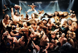 Men wrestling outfits standing crowd - a crowd of people free wallpaper