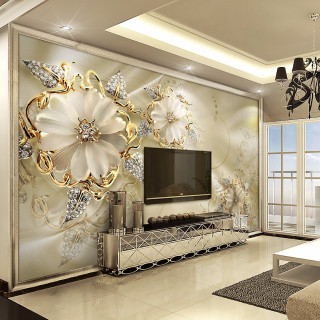 Living room flower mural chandelier - high detail 8 k free wallpaper